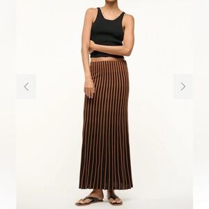 STAUD Brown Maxi Pencil Skirt with Pleated Details